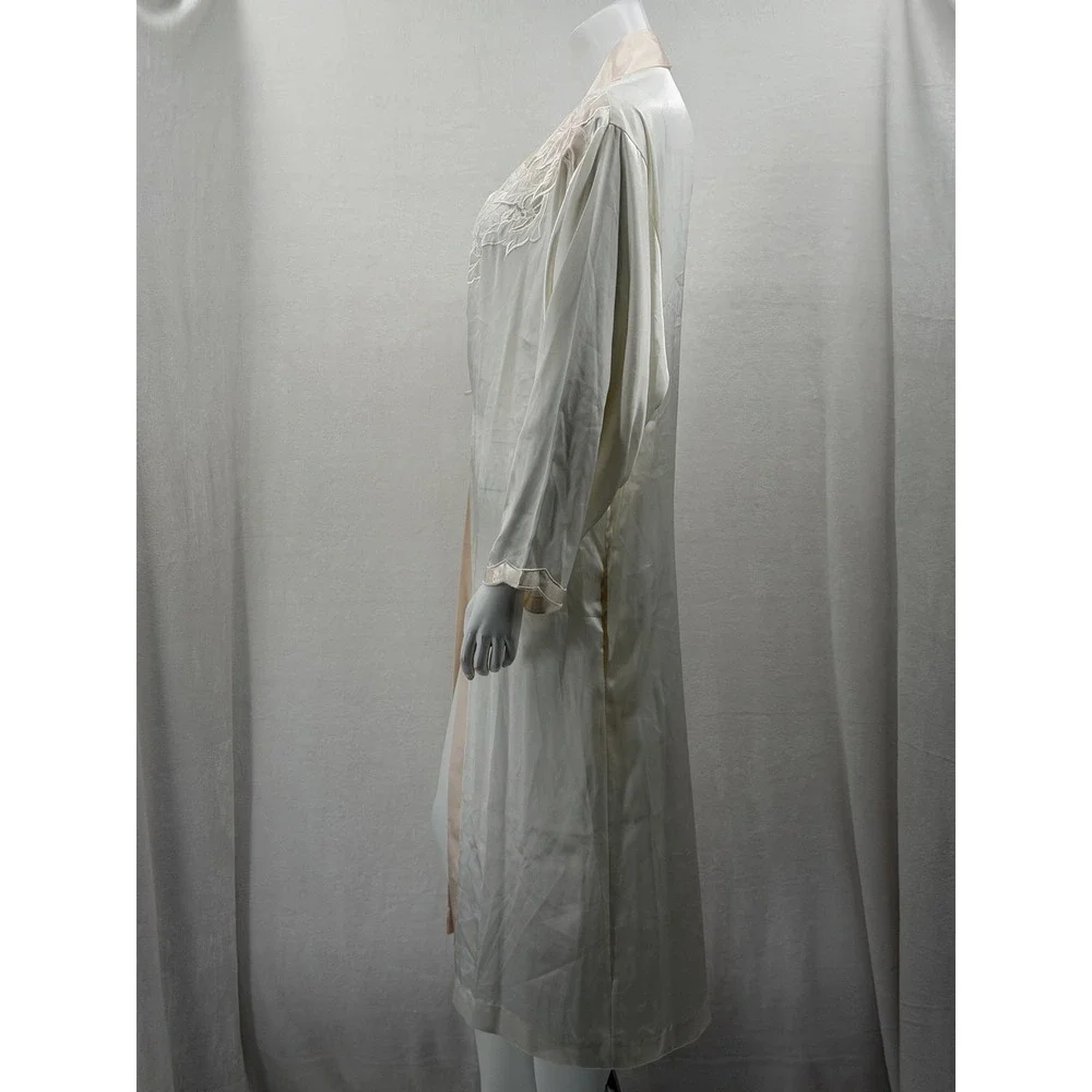 Vintage Natori Robe Womens Medium Ivory Satin Lace Floral Bridal Romantic Dainty